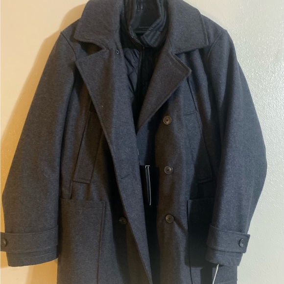 MARC NEW YORK ANDREW MARC Men’s Wool Double Breasted Pea Coat Col: Black Gray - Picture 1 of 7